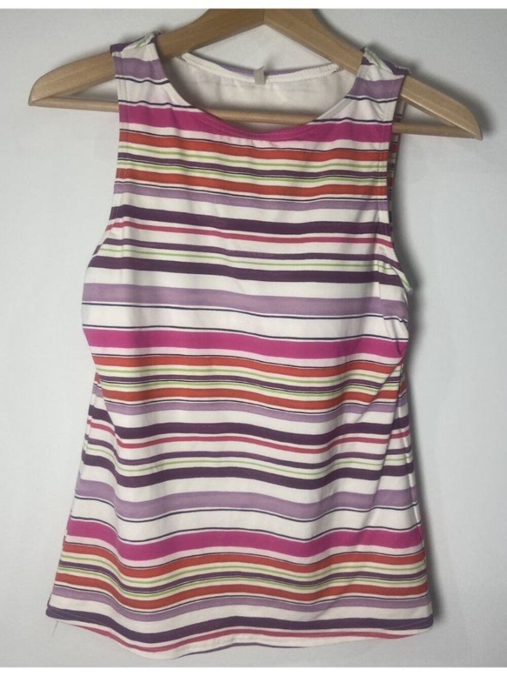 Lands' End Tankini Top Swim Bathing Suit Pink Purple Green Stripe 6